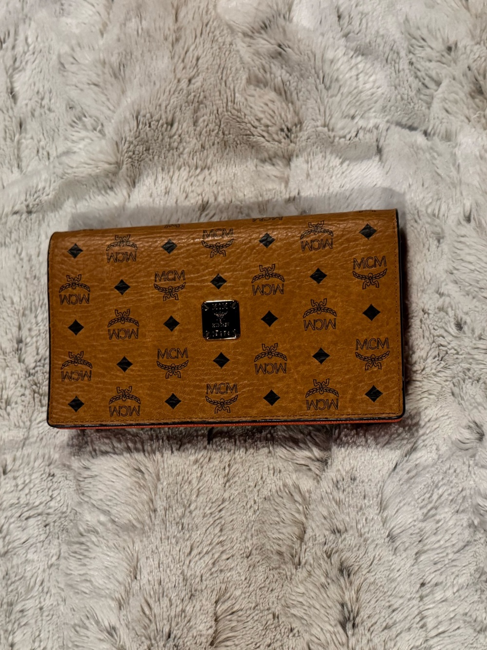 MCM Cognac Logo Print Leather Phone Case Wallet